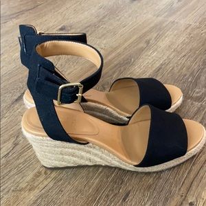 J Crew black canvas wedges!